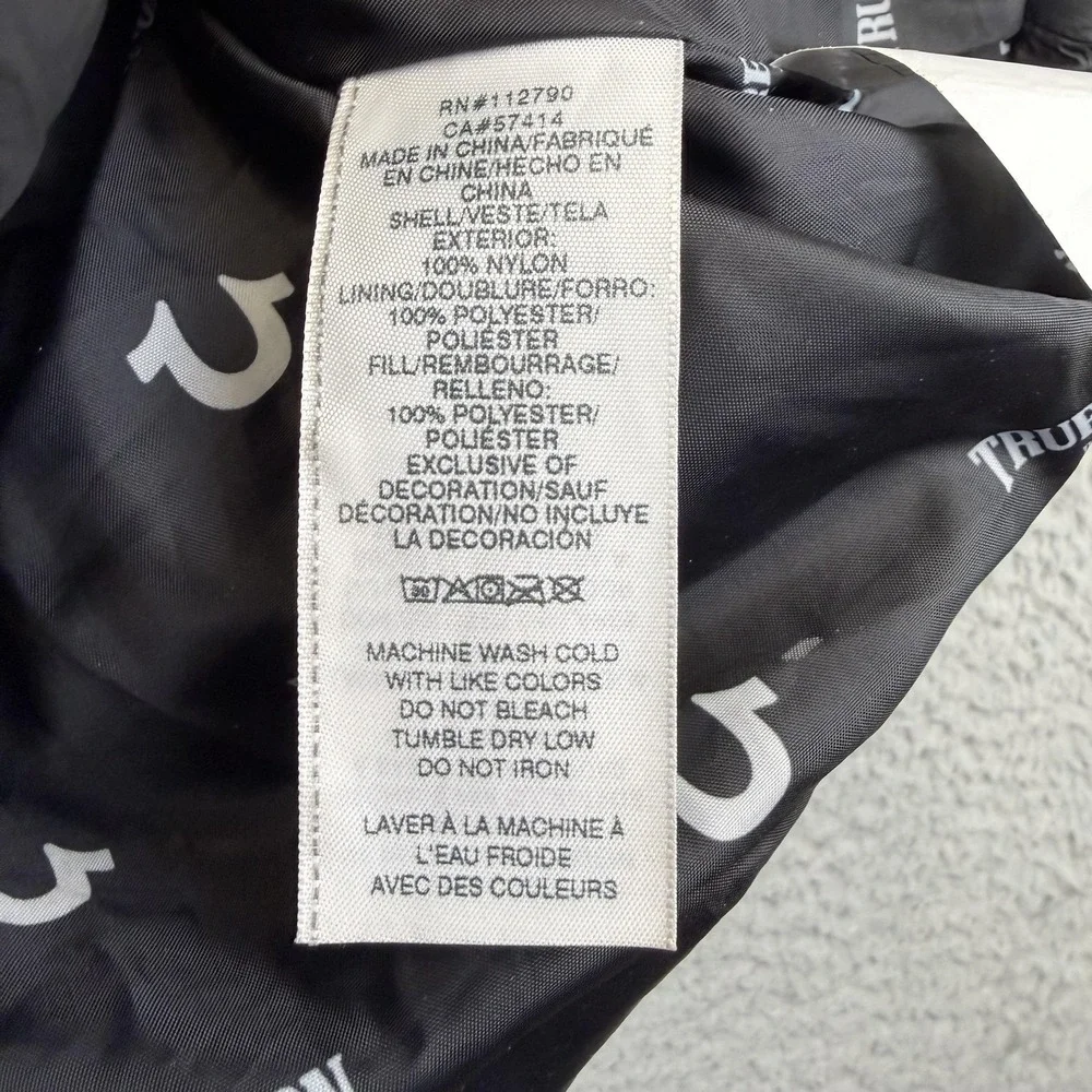 True‎ Religion Vest Mens Small Black Quilted Insulated Full Zip Puffer Logo